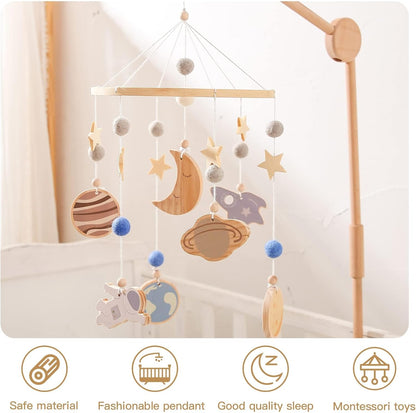 Beechwood Crib Mobile Holder - 360° Rotate, Adjustable Arm - Natural Wood, Minimalist - For Cribs No Side Rails - Baby Nursery Decor