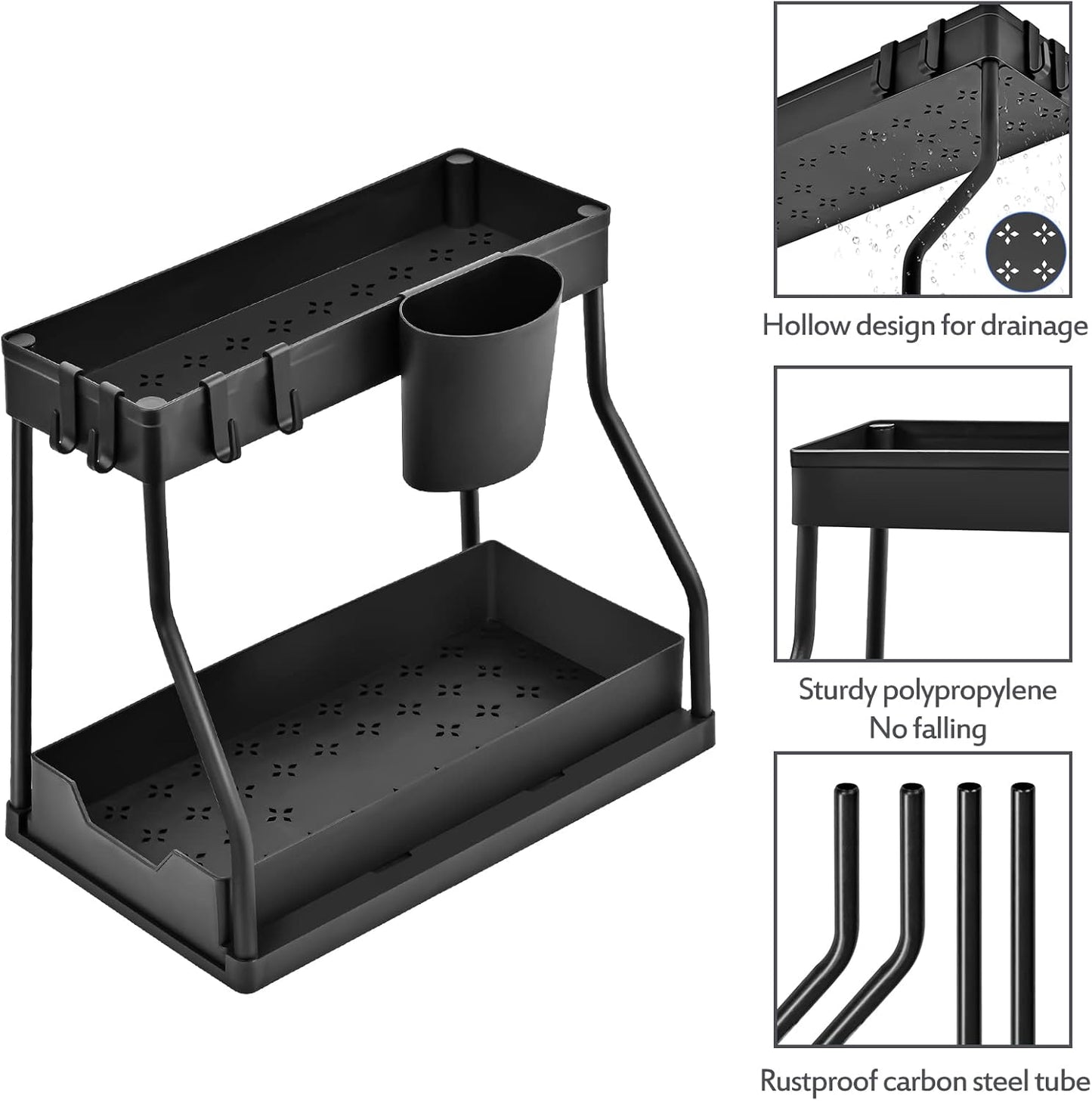 Puricon 2 Pack Under Sink Organizer, 2-Tier L-Shape Sliding Under Sink Organizers and Storage, Under Counter Storage Organizer Pull Out Under Sink Storage for Kitchen Bathroom -Black