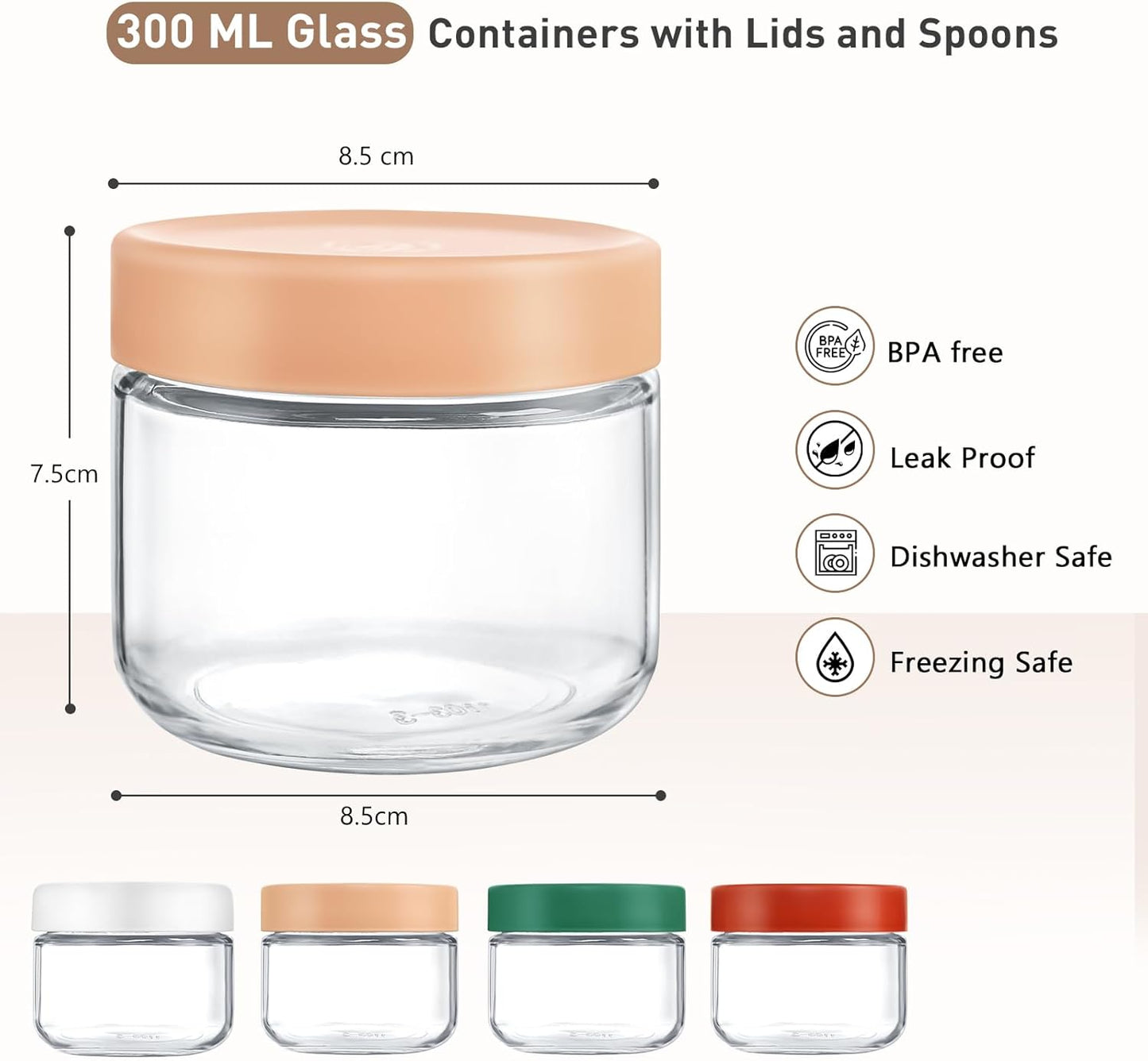 Feshory 6 Pack Overnight Oats Container Jar with Screw Lid - Wide Mouth & Airtight Glass Food Storage Jar, Wide Mouth Glass Meal Prep Containers for Baby Food, Salad, Spice, Snacks, Dressing Sauce