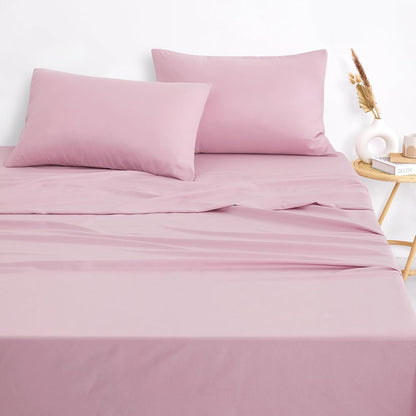 Wake In Cloud - White Sheet Set, 1000TC Ultra Soft Microfiber, Fitted Sheet & Flat Sheet & 2 Pillowcases (4 pcs, Queen Size)