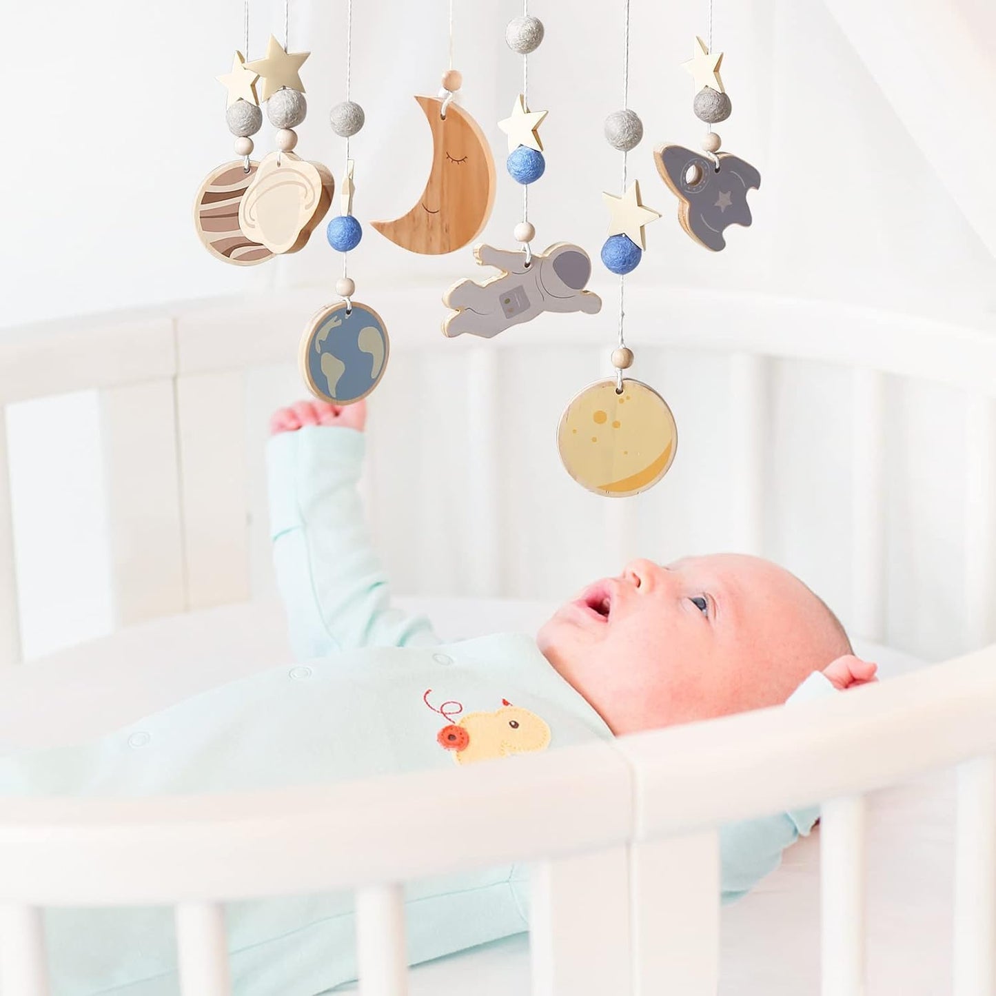 Beechwood Crib Mobile Holder - 360° Rotate, Adjustable Arm - Natural Wood, Minimalist - For Cribs No Side Rails - Baby Nursery Decor