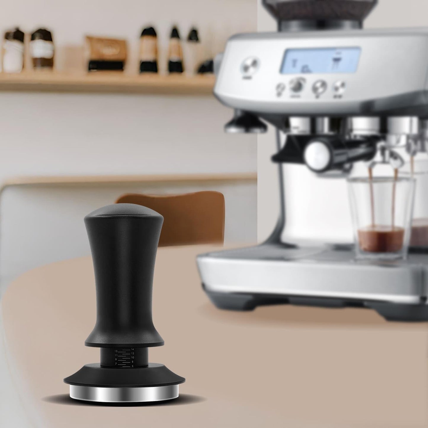 Mcbazel 53mm Espresso Tamper with 53.3-54mm portafilters,Including Popular Sage Models,53mm Adjustable Hand Coffee Tamper 304 Stainless Steel Ripple Base