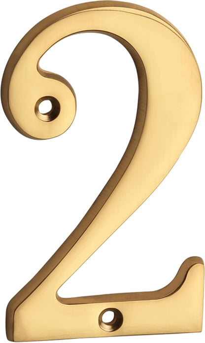HASWARE 4 Inch Brass Modern Curvy House Number Polished Brass Finish Stylish Door Numbers Signage Plaque Street Home Address Numerals (A, Brass)