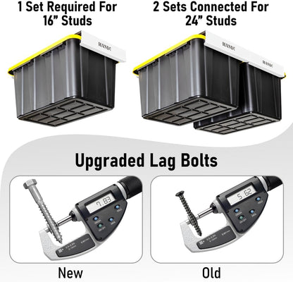 HANDT Overhead Garage Storage Rack, Garage Ceiling Storage Racks, Garage Storage Bin Organization System, Heavy Duty Metal Overhead Bin Rack For Container, Supports Most Storage Bins, 4 Sets Black