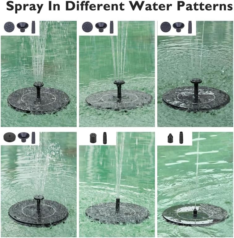 Solar Fountain,Square Solar Water Fountain with 6 Nozzle,1.2W Bird Bath Solar Water Pump with Extended - Length,Submersible Pump for Pond, Pool, Garden, Fish Tank