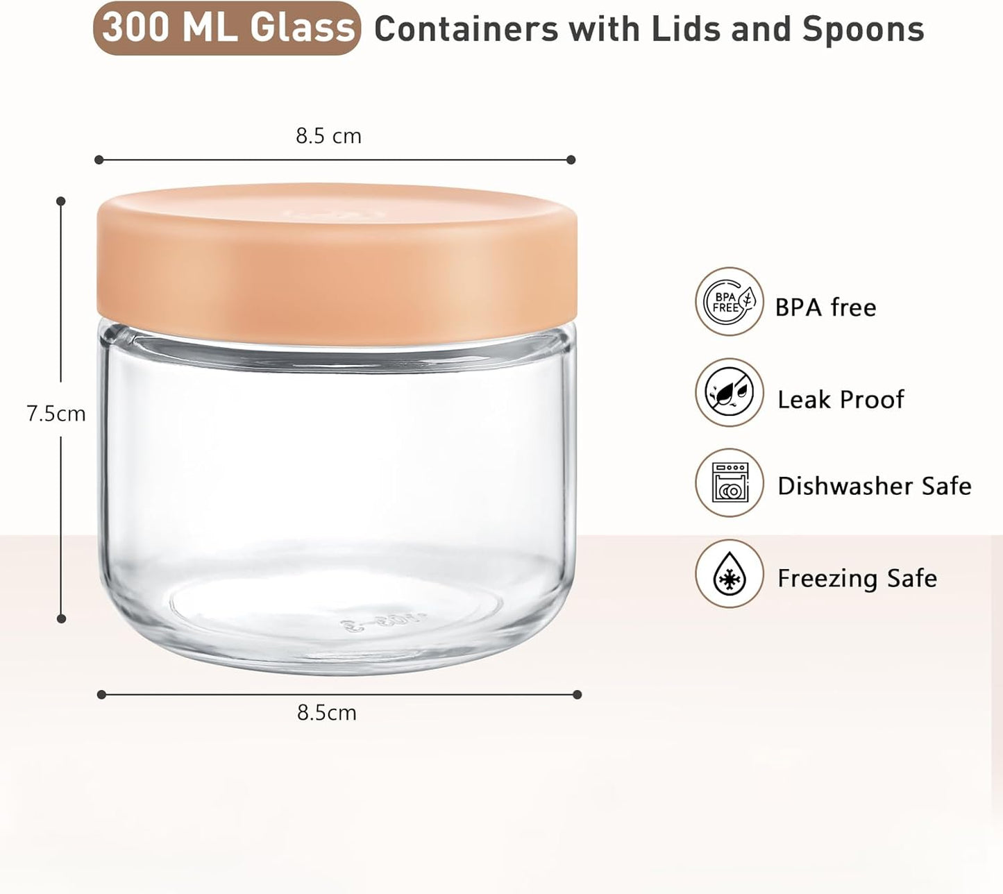 Feshory 6 Pack Overnight Oats Container Jar with Screw Lid - Wide Mouth & Airtight Glass Food Storage Jar, Wide Mouth Glass Meal Prep Containers for Baby Food, Salad, Spice, Snacks, Dressing Sauce