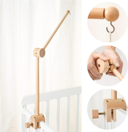 Beechwood Crib Mobile Holder - 360° Rotate, Adjustable Arm - Natural Wood, Minimalist - For Cribs No Side Rails - Baby Nursery Decor