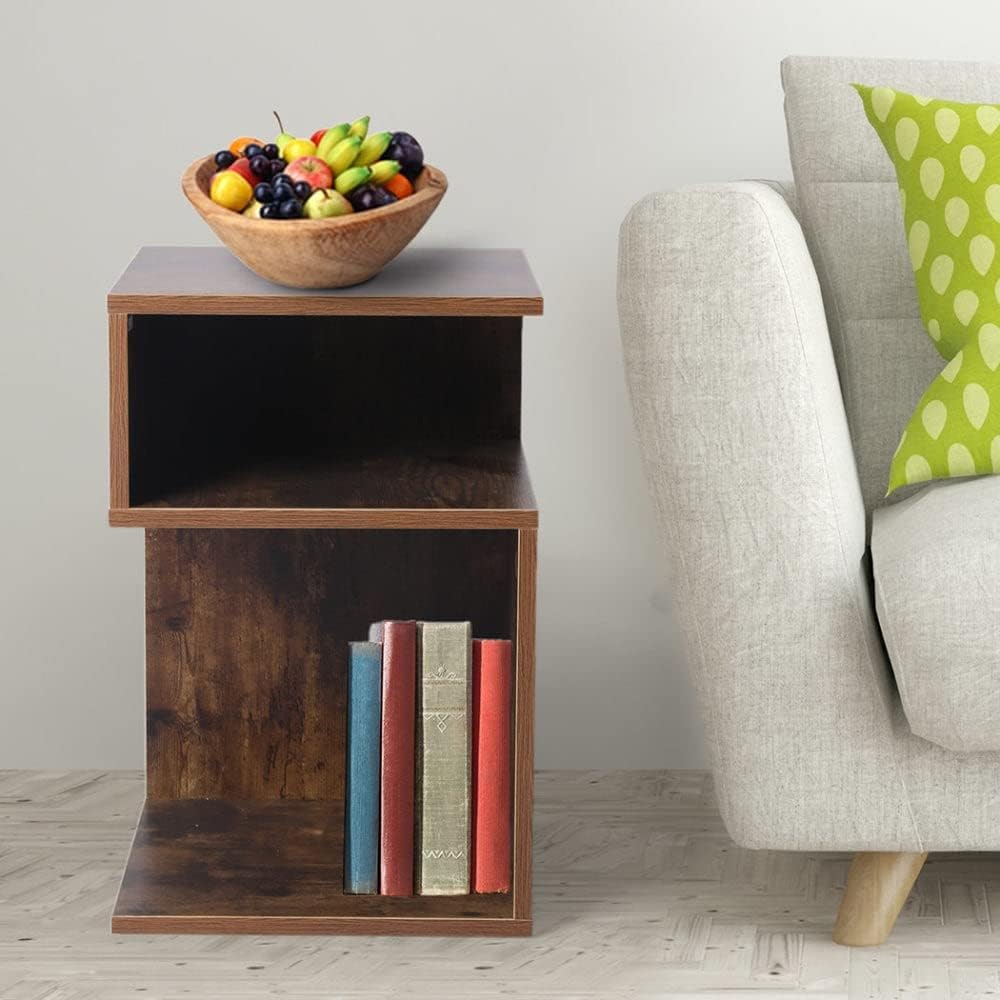 Levede Bedside Tables Drawers, Small Side Table S-Shaped Side Tables Wood Nightstand Storage Bedroom Cabinet, 33 cm Length x 33 cm Width x 50 cm Height