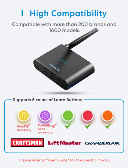 meross Smart Garage Door Opener Remote, Compatible with Apple HomeKit, Amazon Alexa, Google Assistant, SmartThings, Multiple Notification Modes, No Hub Needed