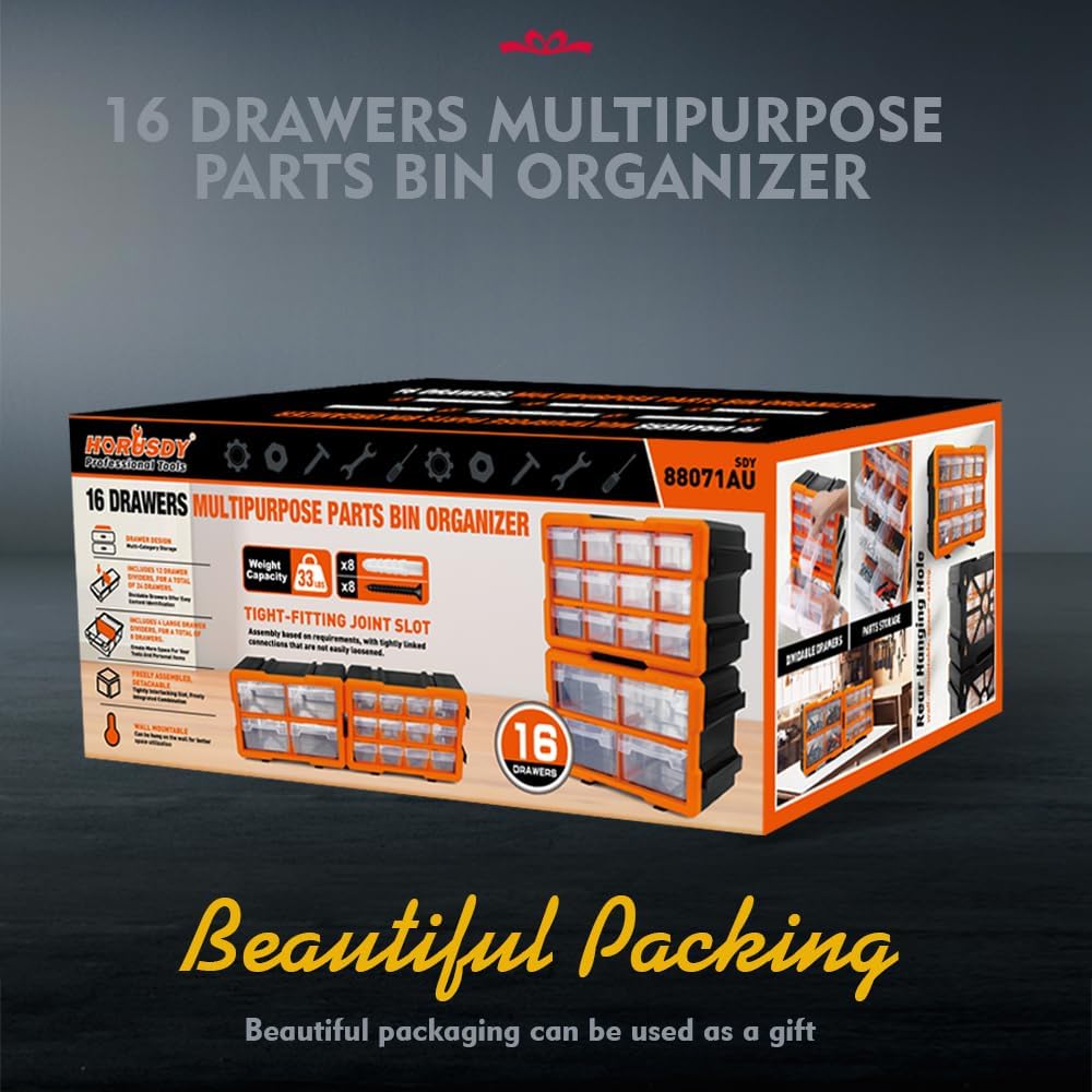 HORUSDY 39-Drawers Storage Cabinet Tool Box, Wall Mount Parts Storage Bin Chest Case Plastic Organiser Toolbox with Divider In Each Drawer