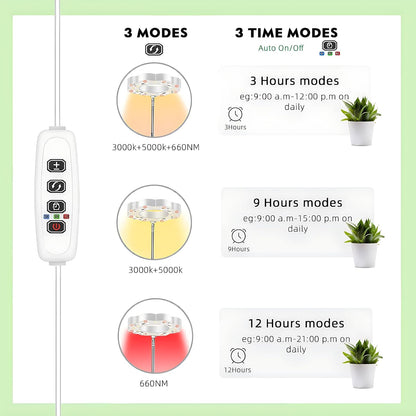 Grow Light Full Spectrum Plant Lights for Indoor Plants, Full Spectrum Plant Grow Lights, 9 Dimmable Levels Auto ON & Off with 3/9/12H Timer