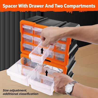 HORUSDY 39-Drawers Storage Cabinet Tool Box, Wall Mount Parts Storage Bin Chest Case Plastic Organiser Toolbox with Divider In Each Drawer