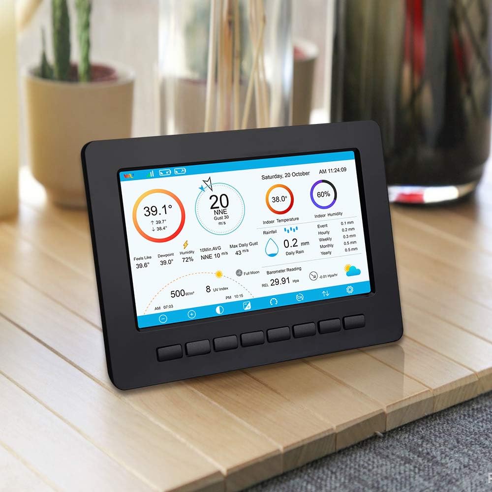 ECOWITT WS2910 Wi-Fi Weather Station Color Display with Wireless Outdoor Solar Powered 7-in-1 Weather Sensor (Thermo-Hygrometer/Rain Gauge/Wind Speed Sensor/Wind Direction Sensor, Light and UV)