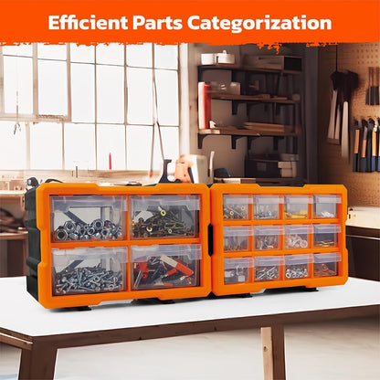HORUSDY 39-Drawers Storage Cabinet Tool Box, Wall Mount Parts Storage Bin Chest Case Plastic Organiser Toolbox with Divider In Each Drawer
