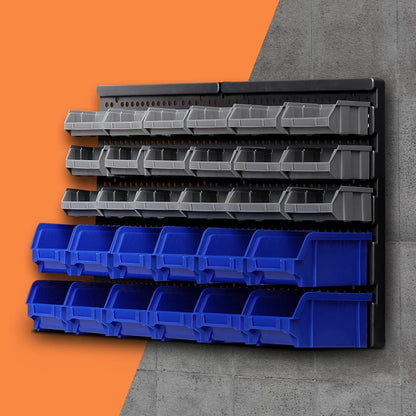 Giantz Storage Bin Rack, 30 Bins Garage Tool Storages Shelving Wall Mounted Toolbox Shelf Bracket Home Workshop Garden Organiser, 36kg Capacity Stable Steel Backboard