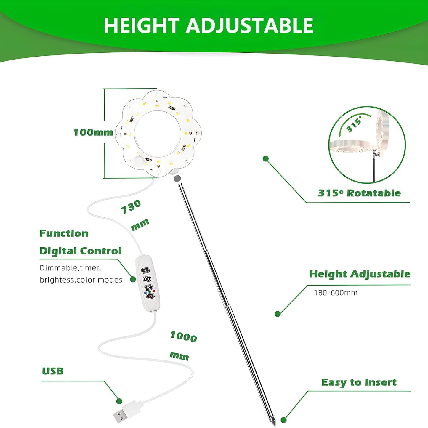 Grow Light Full Spectrum Plant Lights for Indoor Plants, Full Spectrum Plant Grow Lights, 9 Dimmable Levels Auto ON & Off with 3/9/12H Timer