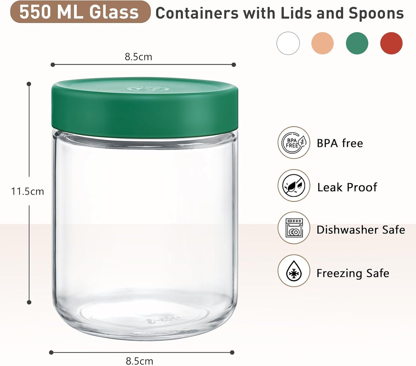 Feshory 6 Pack Overnight Oats Container Jar with Screw Lid - Wide Mouth & Airtight Glass Food Storage Jar, Wide Mouth Glass Meal Prep Containers for Baby Food, Salad, Spice, Snacks, Dressing Sauce