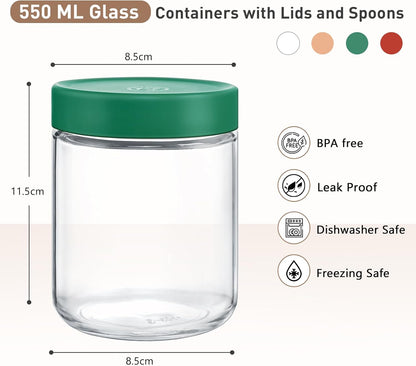 Feshory 6 Pack Overnight Oats Container Jar with Screw Lid - Wide Mouth & Airtight Glass Food Storage Jar, Wide Mouth Glass Meal Prep Containers for Baby Food, Salad, Spice, Snacks, Dressing Sauce