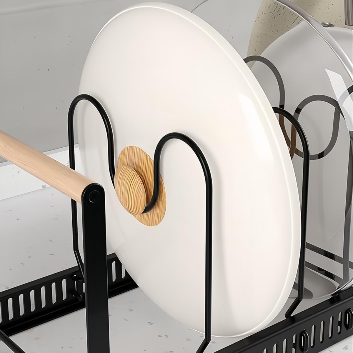 9SHOME Pot Pan Organiser Rack For Cabinet, Pot Lid Organizer Pan Holder Rack with 3 DIY Methods, Cookware Rack for Kitchen Cupboard Pantry, Height and Position Adjustable, Stainless steel