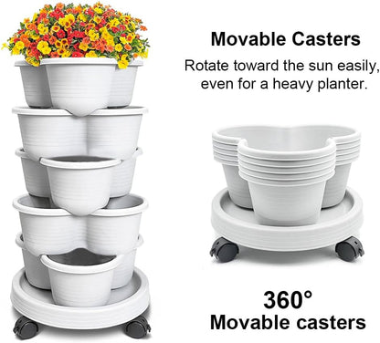 SpringUp 5 Tier Vertical Garden Strawberry Stackable Planters Herbs Petunias Pancy, Vegetable Planter Indoor Outdoor Gardening Pots with Removable Wheels and Tools (White)