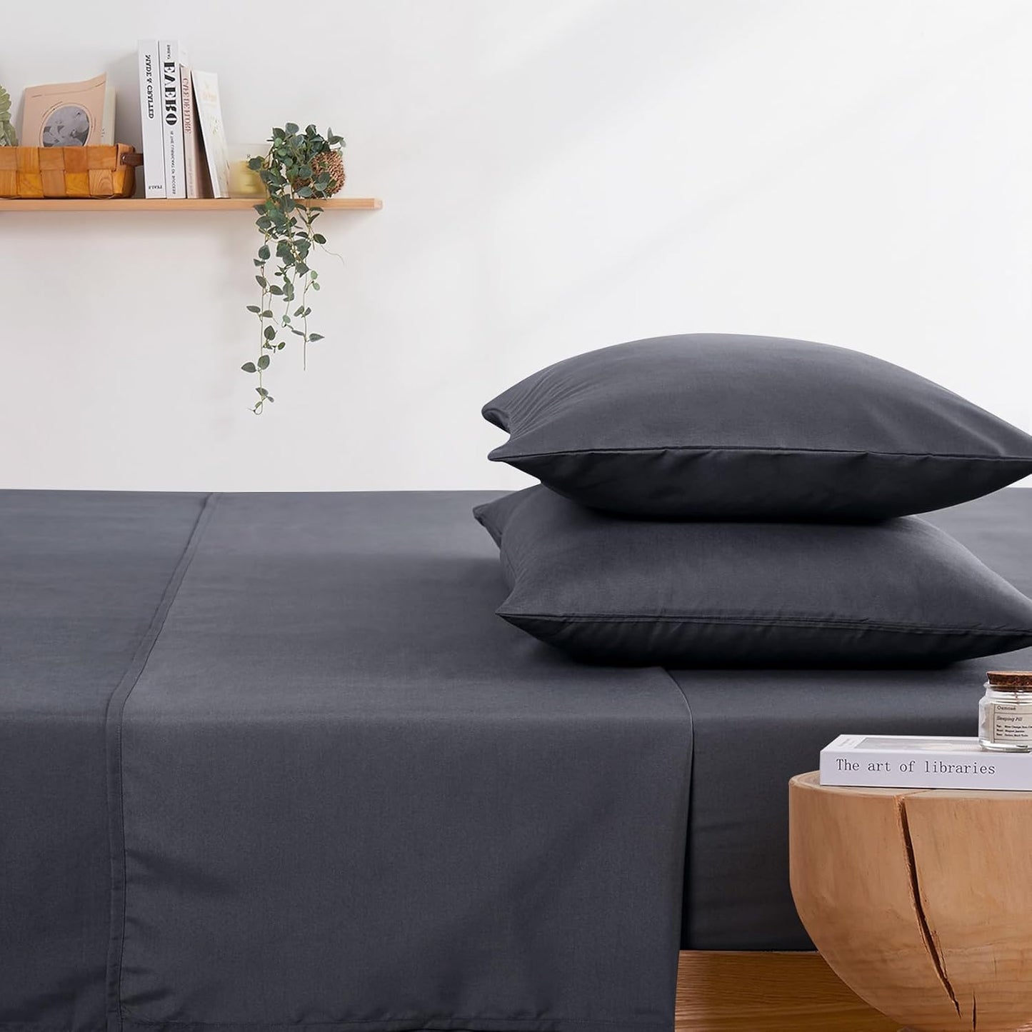 Wake In Cloud - White Sheet Set, 1000TC Ultra Soft Microfiber, Fitted Sheet & Flat Sheet & 2 Pillowcases (4 pcs, Queen Size)