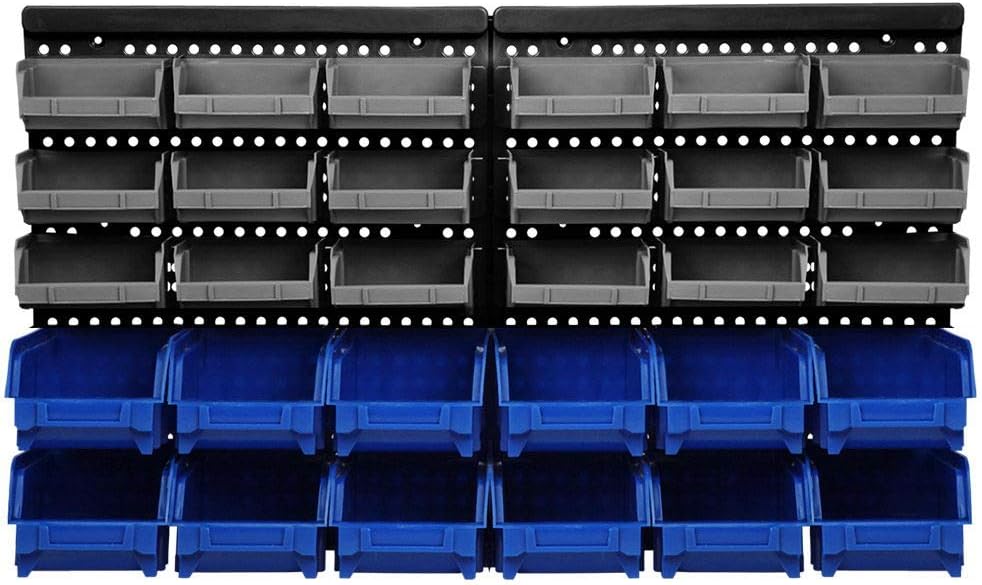 Giantz Storage Bin Rack, 30 Bins Garage Tool Storages Shelving Wall Mounted Toolbox Shelf Bracket Home Workshop Garden Organiser, 36kg Capacity Stable Steel Backboard