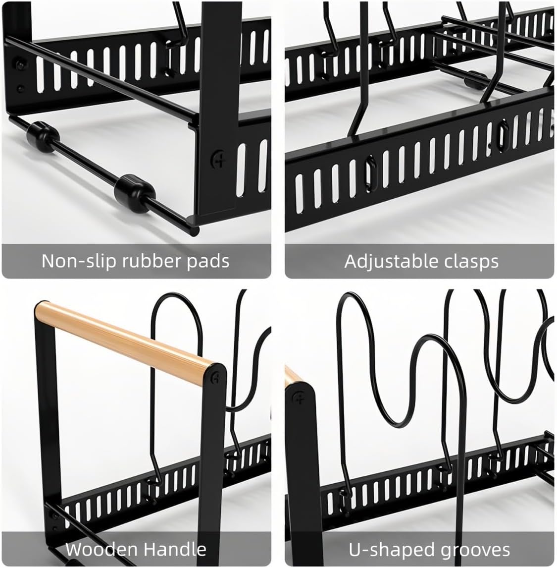 9SHOME Pot Pan Organiser Rack For Cabinet, Pot Lid Organizer Pan Holder Rack with 3 DIY Methods, Cookware Rack for Kitchen Cupboard Pantry, Height and Position Adjustable, Stainless steel