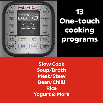 Instant Pot Duo 7-in-1 Multicooker, 5.7L - Pressure Cooker, Slow Cooker, Rice Cooker, Sauté Pan, Yogurt Maker, Steamer and Food Warmer, Brushed Stainless Steel,Black/ Grey