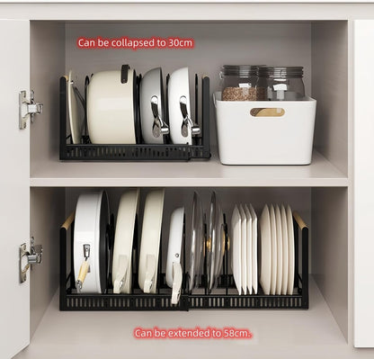9SHOME Pot Pan Organiser Rack For Cabinet, Pot Lid Organizer Pan Holder Rack with 3 DIY Methods, Cookware Rack for Kitchen Cupboard Pantry, Height and Position Adjustable, Stainless steel