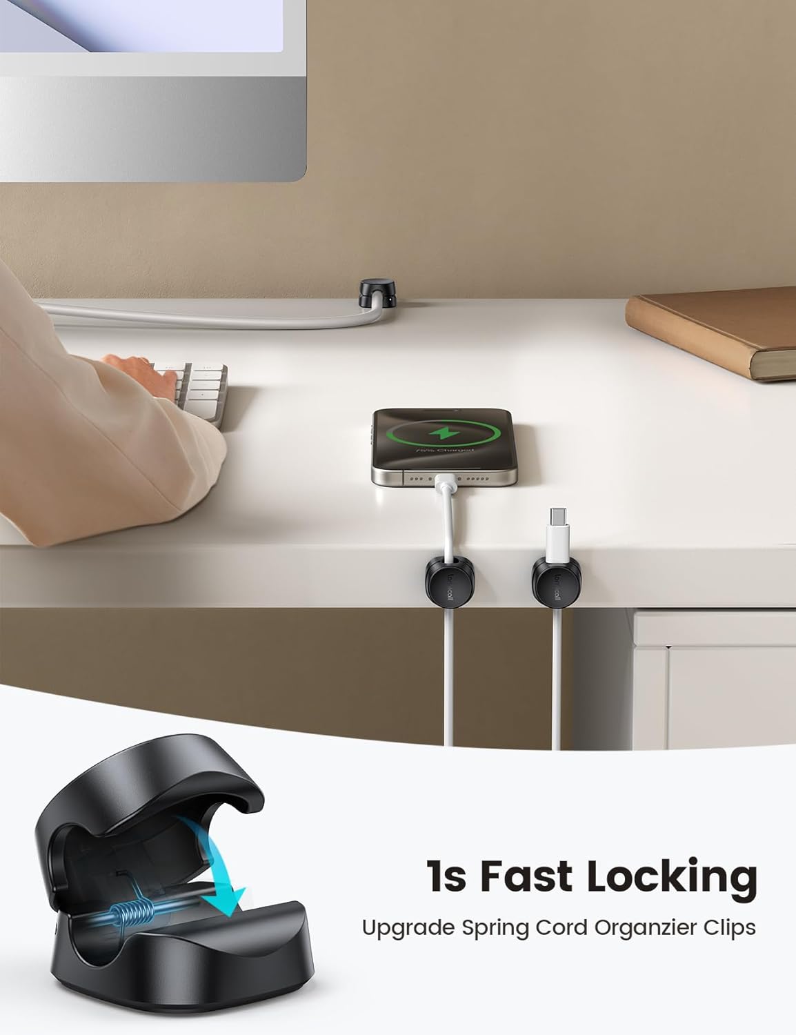 One-Hand Cable Clips | Desk Cord Organizer | Adhesive Cord Holders
