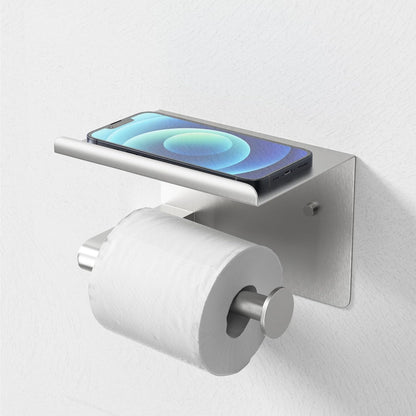 Black Toilet Paper Holder with Phone Shelf - Rustproof Bathroom Decor