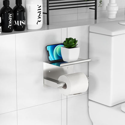 Black Toilet Paper Holder with Phone Shelf - Rustproof Bathroom Decor