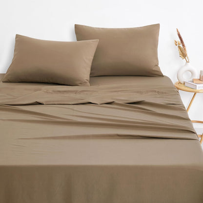Wake In Cloud - White Sheet Set, 1000TC Ultra Soft Microfiber, Fitted Sheet & Flat Sheet & 2 Pillowcases (4 pcs, Queen Size)