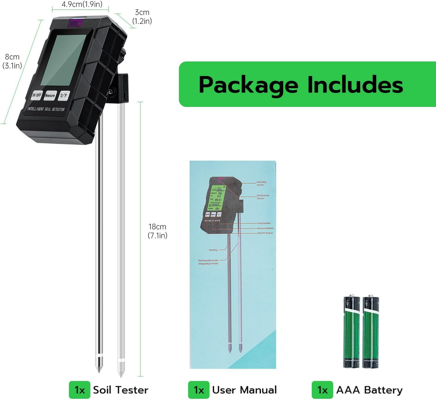 Mcbazel 6-in-1 Soil Tester with Dual-Probe Technology–Accurately Measure pH, Temperature, Fertility, Light Intensity & Humidity for Optimal Plant Growth–Essential Gardening Tool for Home