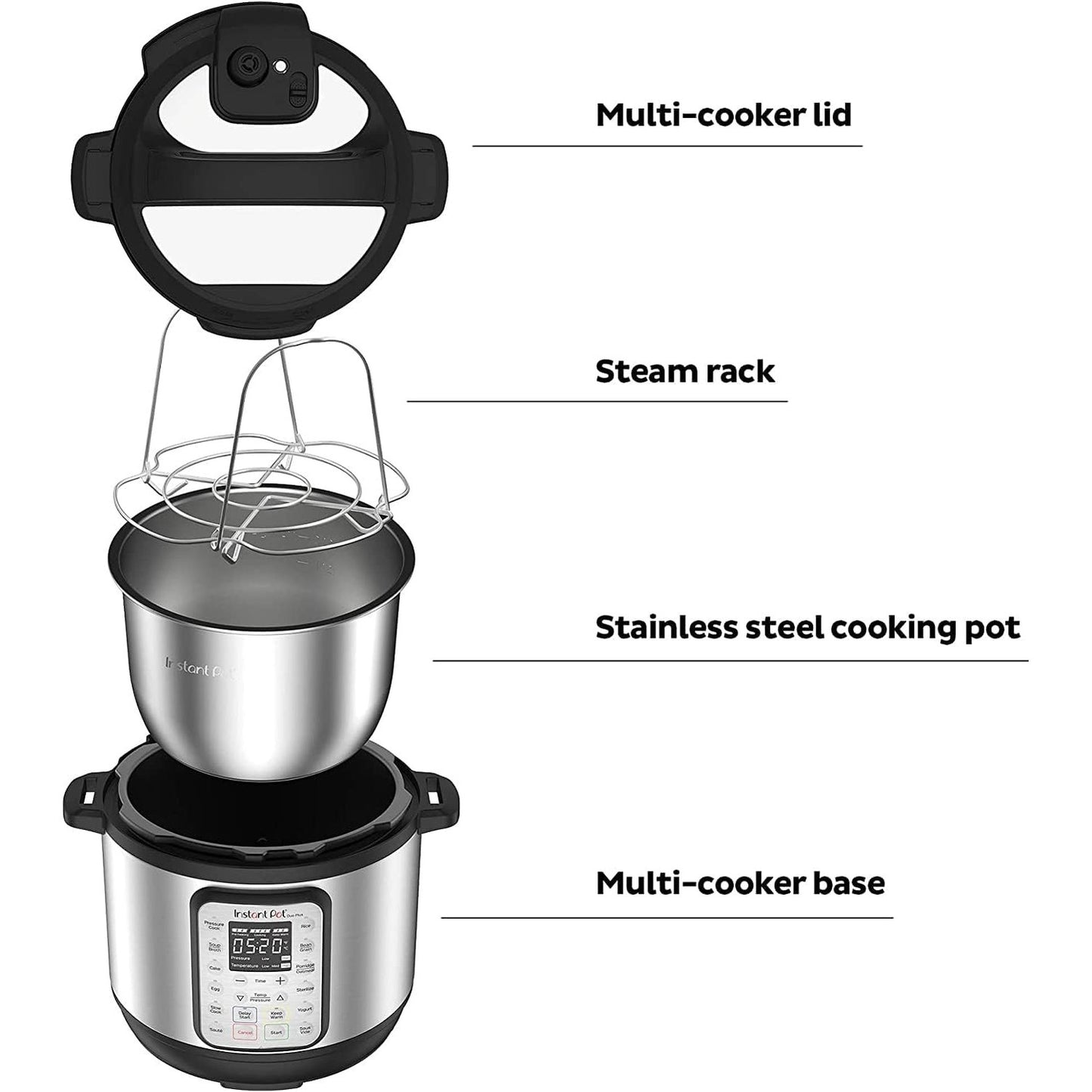 Instant Pot Duo 7-in-1 Multicooker, 5.7L - Pressure Cooker, Slow Cooker, Rice Cooker, Sauté Pan, Yogurt Maker, Steamer and Food Warmer, Brushed Stainless Steel,Black/ Grey