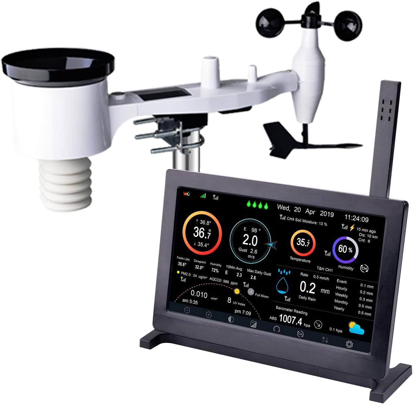 ECOWITT WS2910 Wi-Fi Weather Station Color Display with Wireless Outdoor Solar Powered 7-in-1 Weather Sensor (Thermo-Hygrometer/Rain Gauge/Wind Speed Sensor/Wind Direction Sensor, Light and UV)