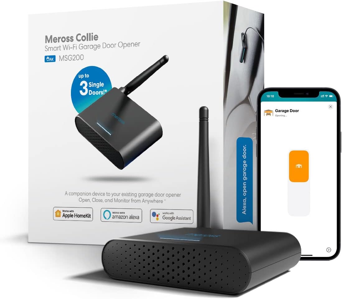 meross Smart Garage Door Opener Remote, Compatible with Apple HomeKit, Amazon Alexa, Google Assistant, SmartThings, Multiple Notification Modes, No Hub Needed