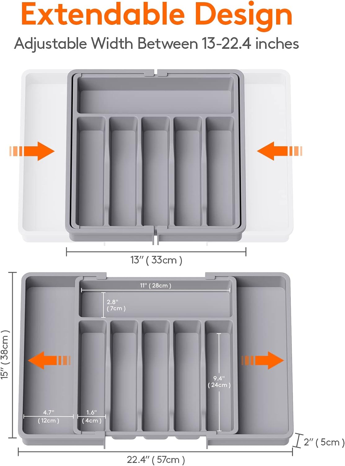 Lifewit Cutlery Drawer Organiser, Expandable Utensil Tray for Kitchen, Adjustable Silverware and Flatware Holder, Compact Plastic Storage for Spoons Forks Knives, Large, Black