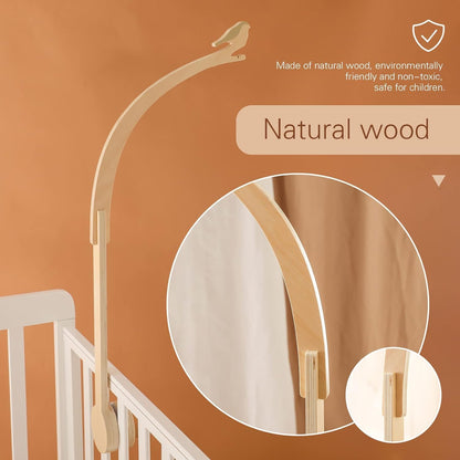 Beechwood Crib Mobile Holder - 360° Rotate, Adjustable Arm - Natural Wood, Minimalist - For Cribs No Side Rails - Baby Nursery Decor