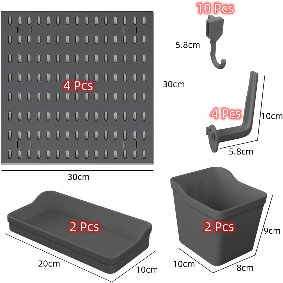 9SHOME Pegboard Combination Kit, 4Pcs Peg Boards with 18Pcs Accessories Modular Hanging for Wall Organiser, Wall Mounted Display Pegboard Panel Kits for Craft, Ornaments, Nursery, Office, Bedroom