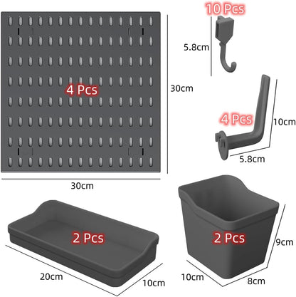 9SHOME Pegboard Combination Kit, 4Pcs Peg Boards with 18Pcs Accessories Modular Hanging for Wall Organiser, Wall Mounted Display Pegboard Panel Kits for Craft, Ornaments, Nursery, Office, Bedroom