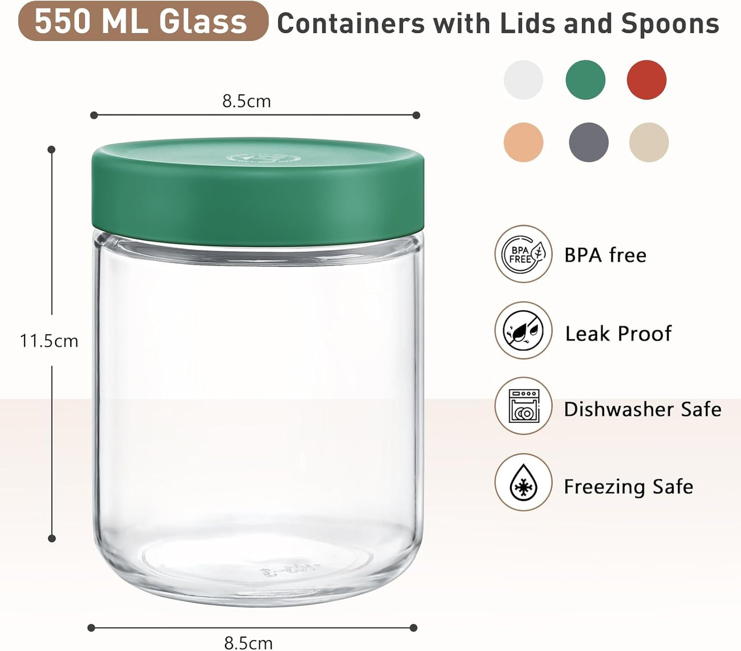 Feshory 6 Pack Overnight Oats Container Jar with Screw Lid - Wide Mouth & Airtight Glass Food Storage Jar, Wide Mouth Glass Meal Prep Containers for Baby Food, Salad, Spice, Snacks, Dressing Sauce