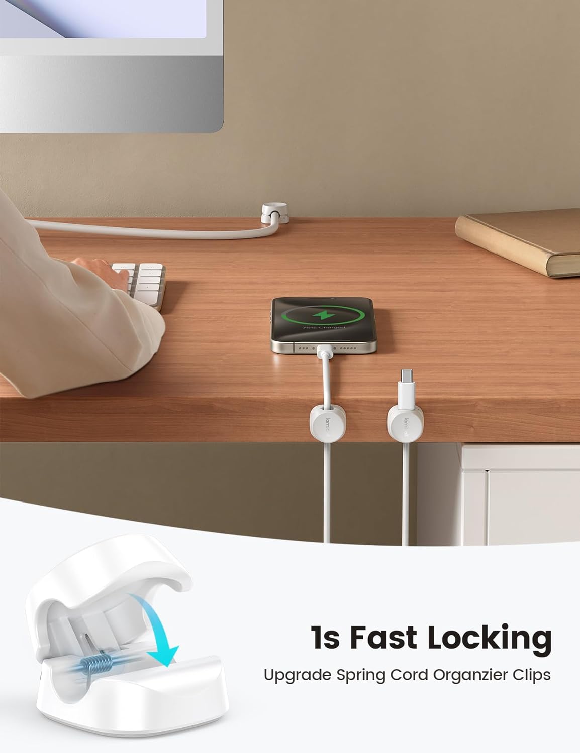 One-Hand Cable Clips | Desk Cord Organizer | Adhesive Cord Holders