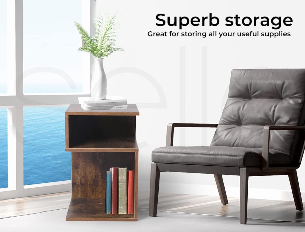 Levede Bedside Tables Drawers, Small Side Table S-Shaped Side Tables Wood Nightstand Storage Bedroom Cabinet, 33 cm Length x 33 cm Width x 50 cm Height
