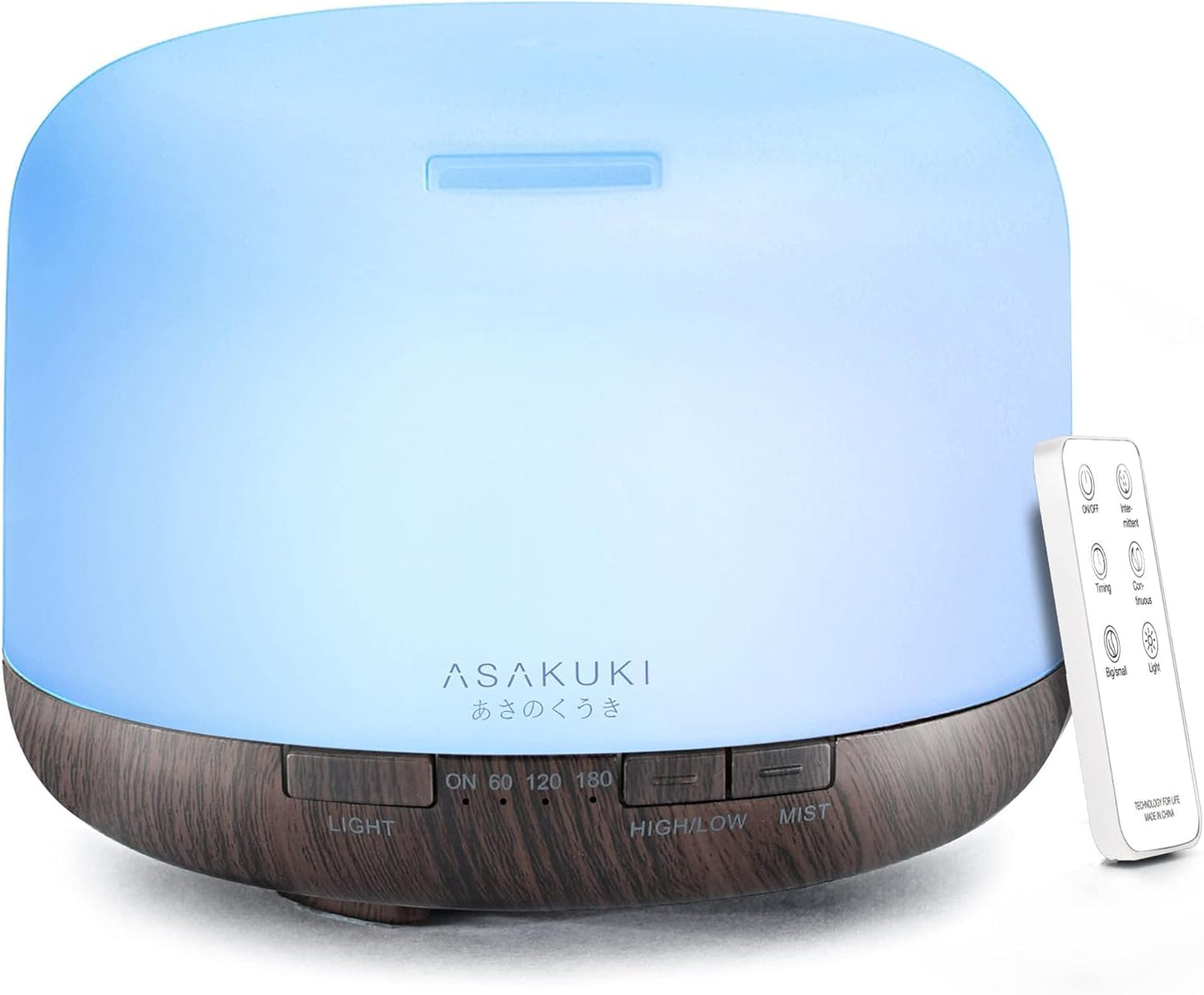 ASAKUKI 500ml Essential Oil Diffuser, 5 in 1 Ultrasonic Aromatherapy Fragrant Oil Diffusers, Vaporizer Humidifier with Remote Control, Timer, Auto-Off Safety Switch, 7 LED Light Colors