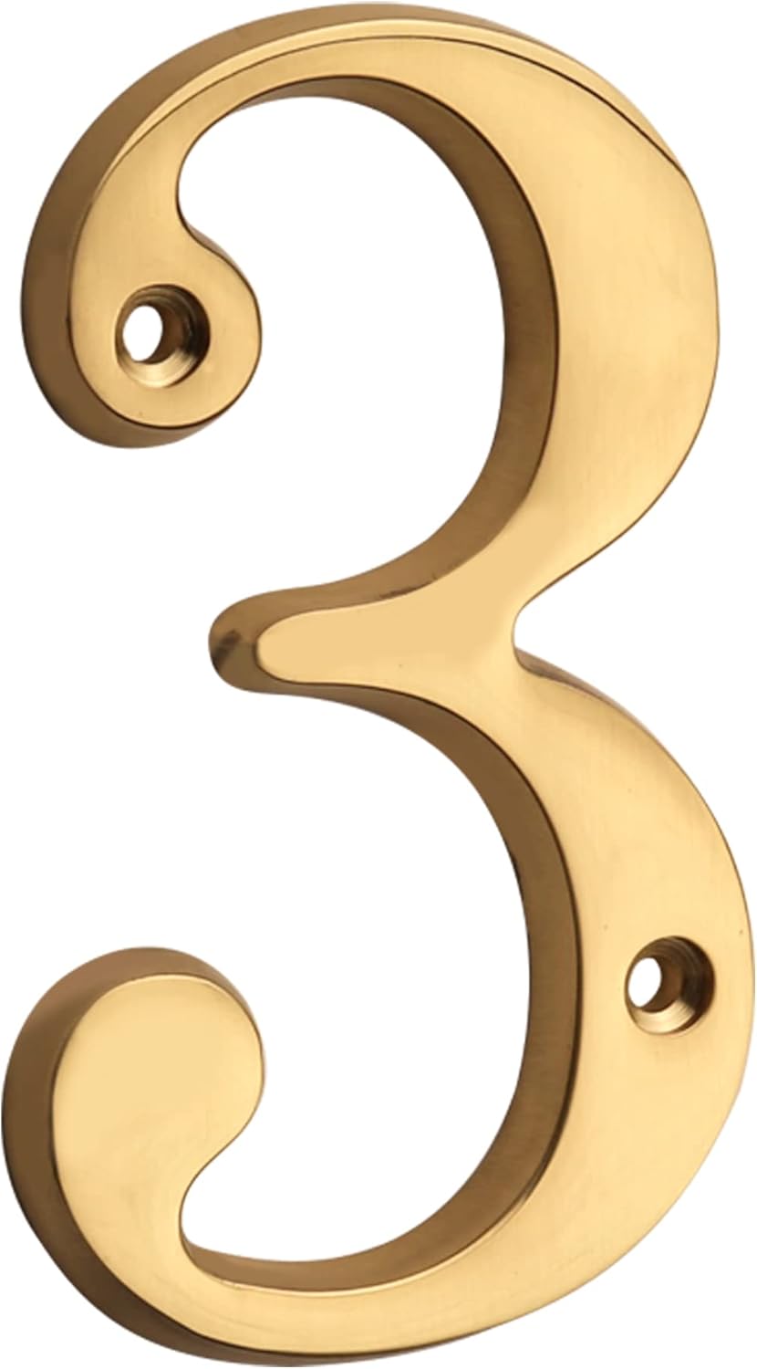 HASWARE 4 Inch Brass Modern Curvy House Number Polished Brass Finish Stylish Door Numbers Signage Plaque Street Home Address Numerals (A, Brass)