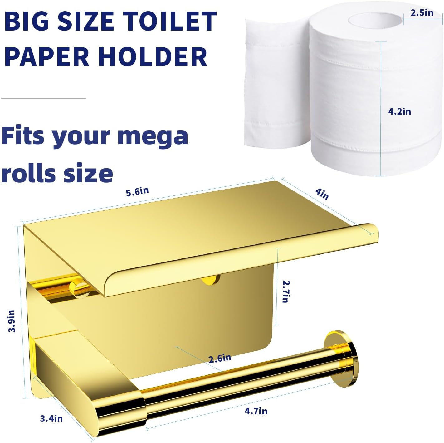 Black Toilet Paper Holder with Phone Shelf - Rustproof Bathroom Decor
