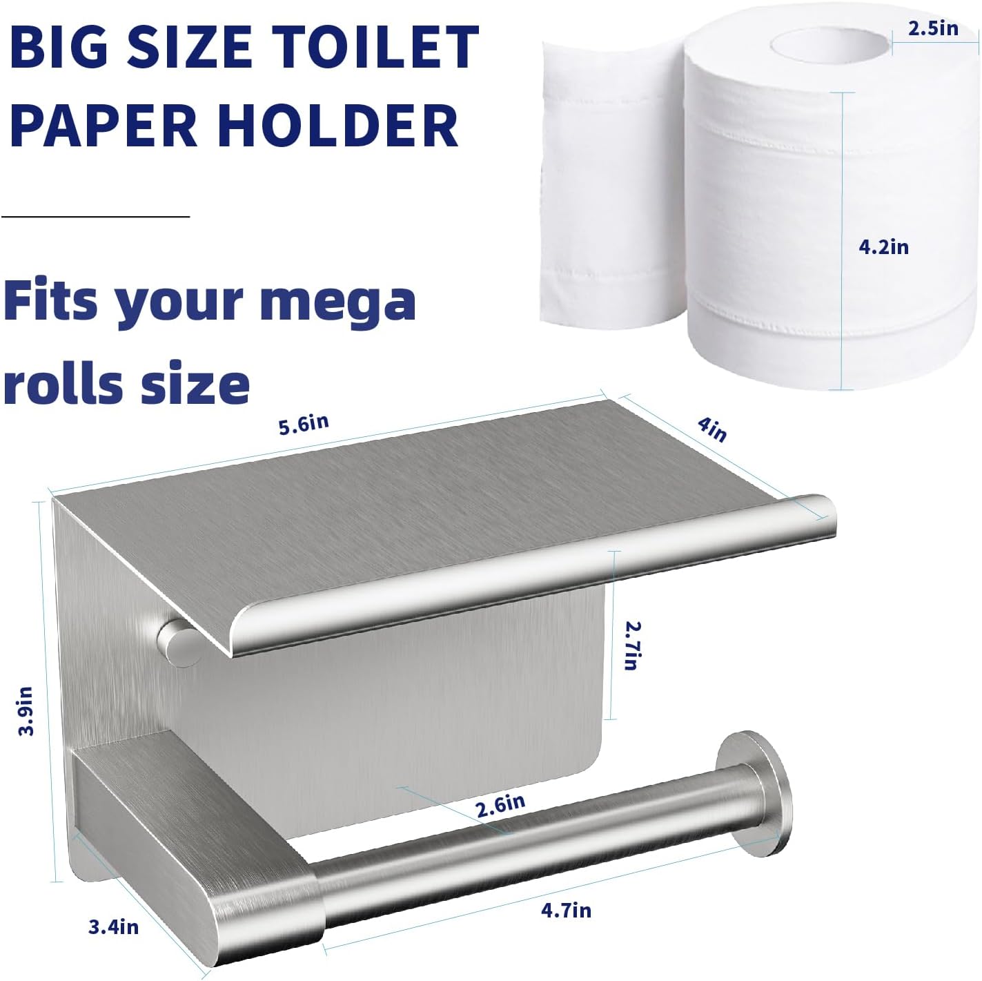Black Toilet Paper Holder with Phone Shelf - Rustproof Bathroom Decor