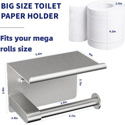 Black Toilet Paper Holder with Phone Shelf - Rustproof Bathroom Decor