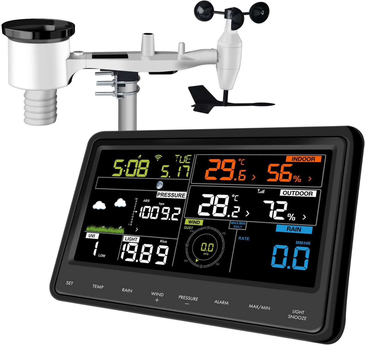 ECOWITT WS2910 Wi-Fi Weather Station Color Display with Wireless Outdoor Solar Powered 7-in-1 Weather Sensor (Thermo-Hygrometer/Rain Gauge/Wind Speed Sensor/Wind Direction Sensor, Light and UV)